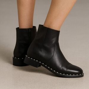 Schutz Black Leather Studded Ankle Boots Women’s 9.5B Rocker Moto Booties Brazil